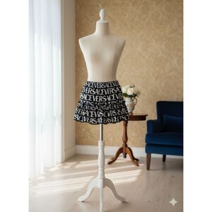 Versace Girls' Mini Logo Pleated Skirt Black & White 24 Months Pre Owned